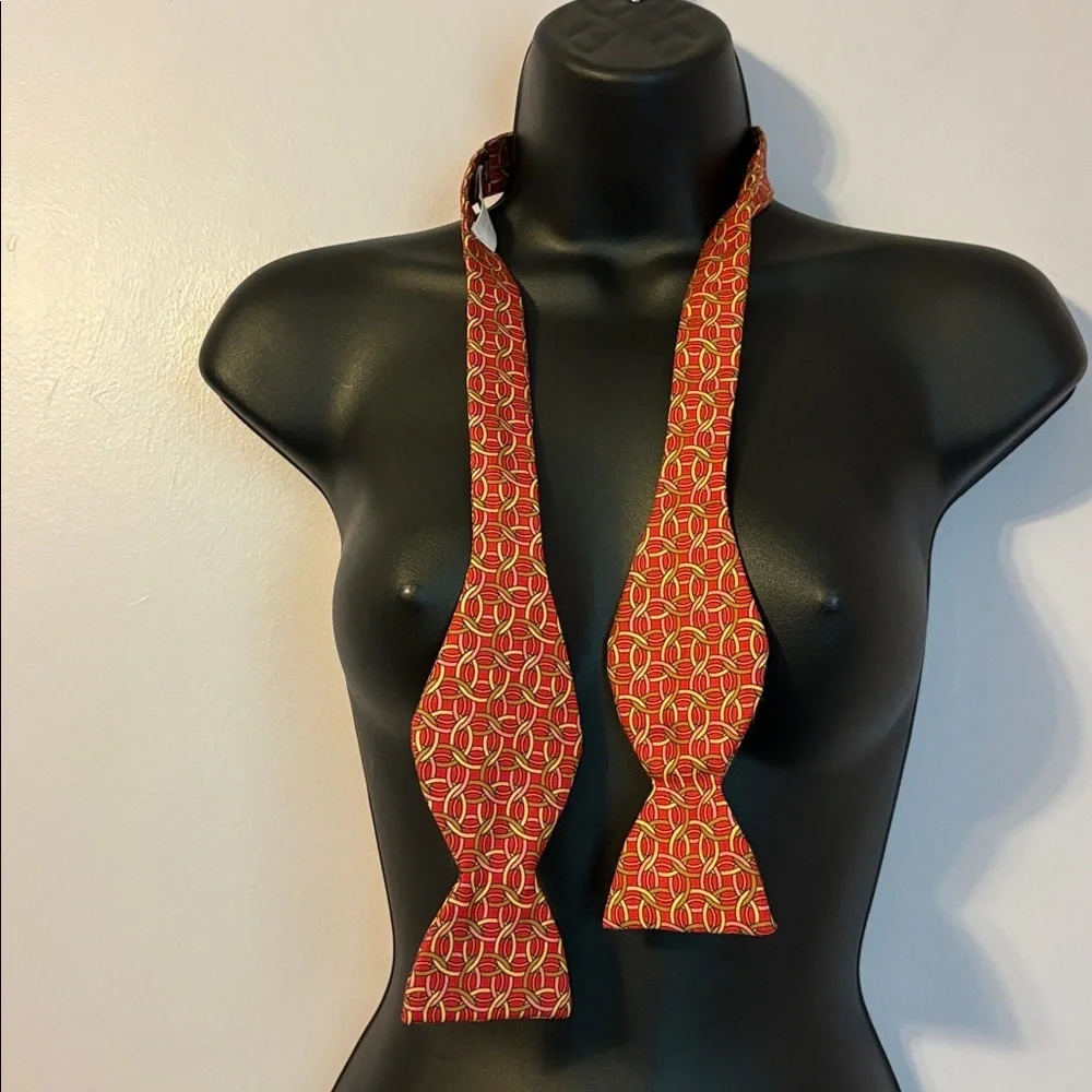 Carrot & Gibbs Handmade Pure Silk Red With Geometric Pattern Adjustable Bow Tie
